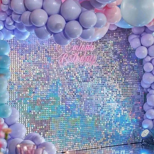 49 x Iridescent Rainbow Sequin Wall Panels for Home Event Beauty backdrop ( 7 foot )